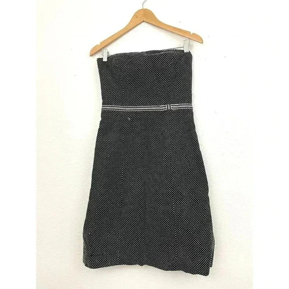Ann Taylor Dress Black Strapless White Polka Dot Sheath Built-in Bra Size 6 - Picture 9 of 16